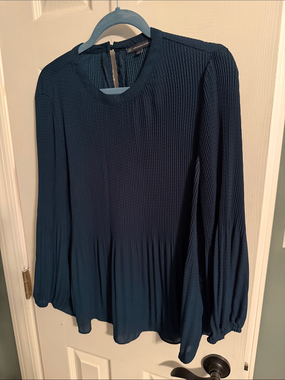 Adrienne Vittadini Deep Teal polka dots Long-Sleeve Peplum Blouse